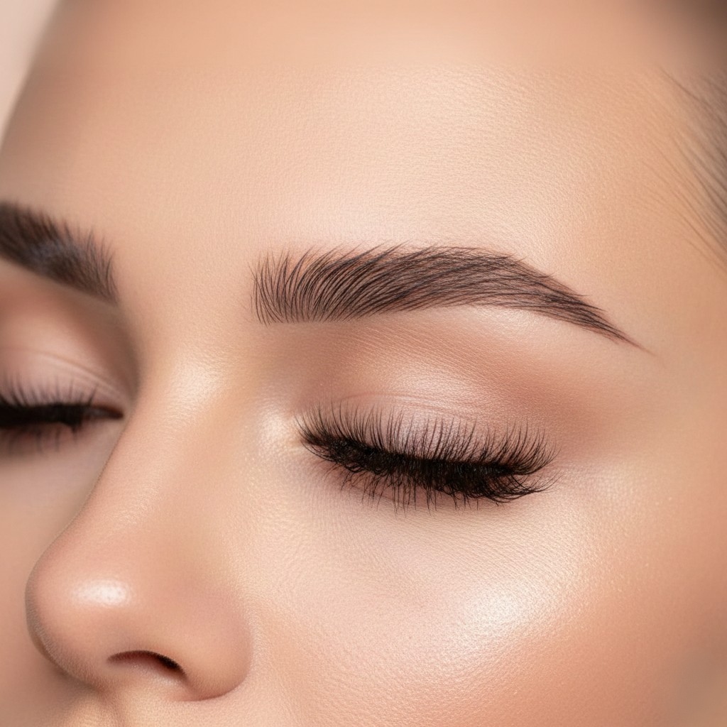 Close-up of eyebrows and eyelashes.