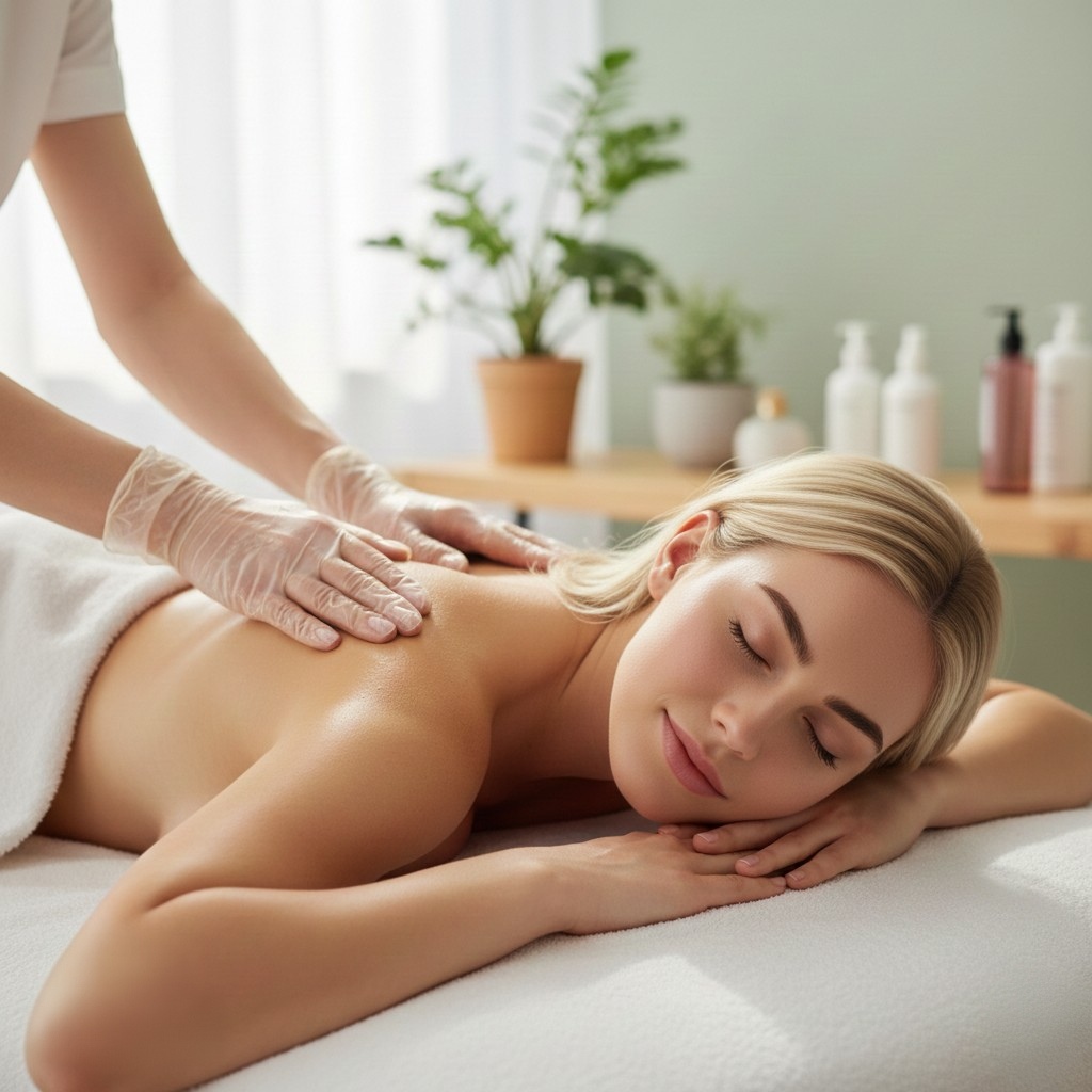 Person receiving a relaxing massage.